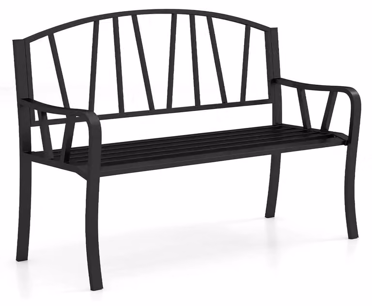 Panchina da giardino e da parco - Panchina in metallo a 2 posti - Resistente alle intemperie - Con schienale e braccioli - Per esterni - Nera