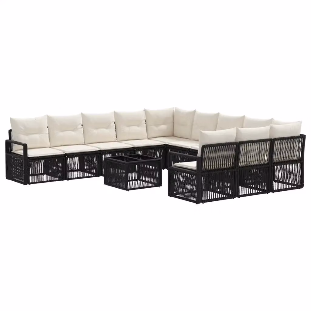 Set Divano da Giardino Moderno vidaXL in Polyrattan Nero con Tavolino e Cuscini – 2