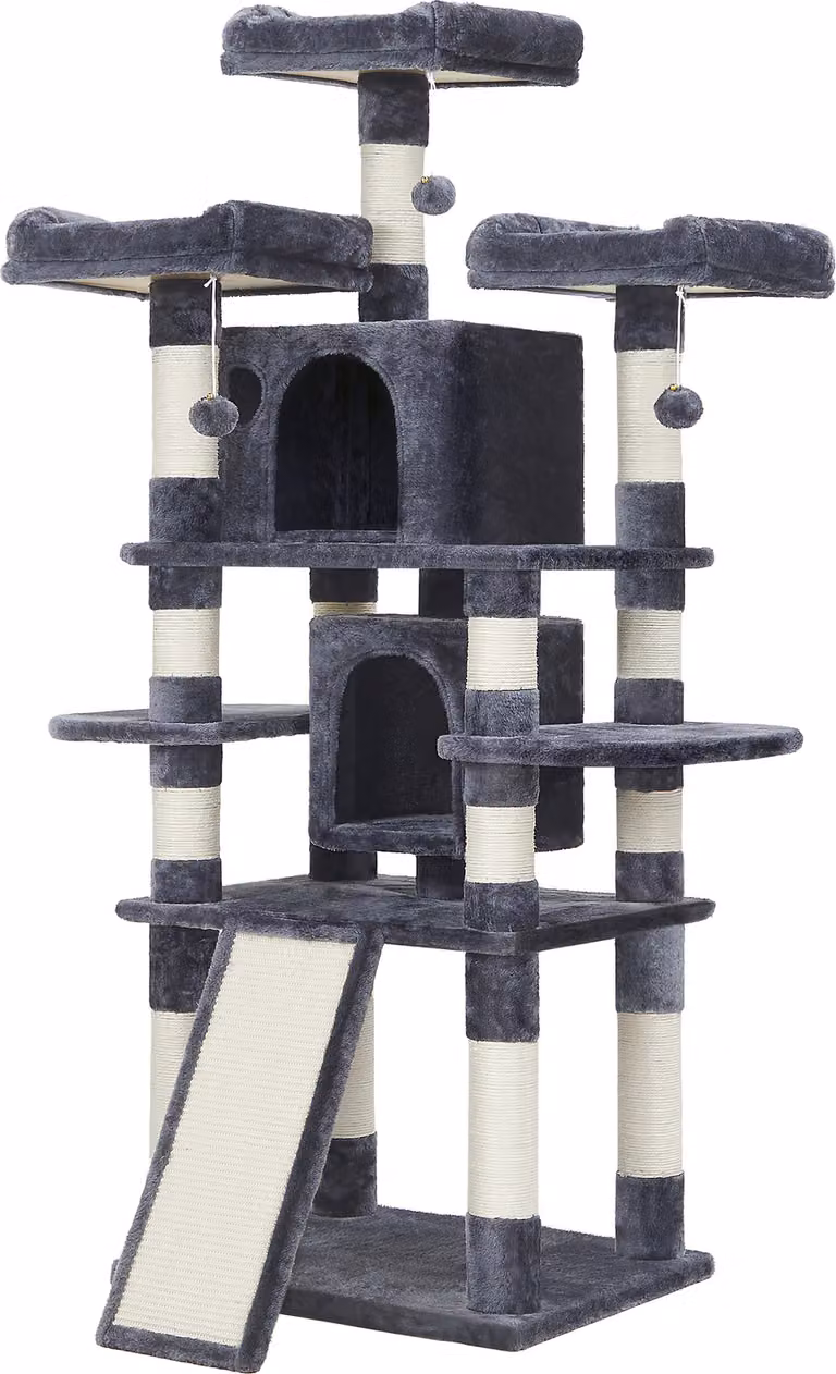 Graffiatoio FEANDREA, 170 cm, stabile, con pali in sisal extra spessi grigio fumo