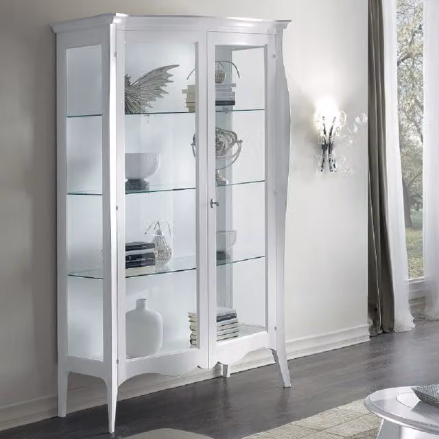 Vetrina in legno con ante in vetro Mobili 2G bianco L: 130 cm, P: 50 cm, H: 200 cm