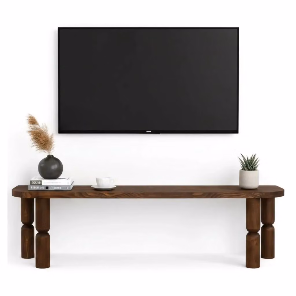 Mobile porta TV Fengshen DMORA in legno marrone, credenza moderna per soggiorno, L: 140 cm, P: 35 cm, H: 40 cm – 2