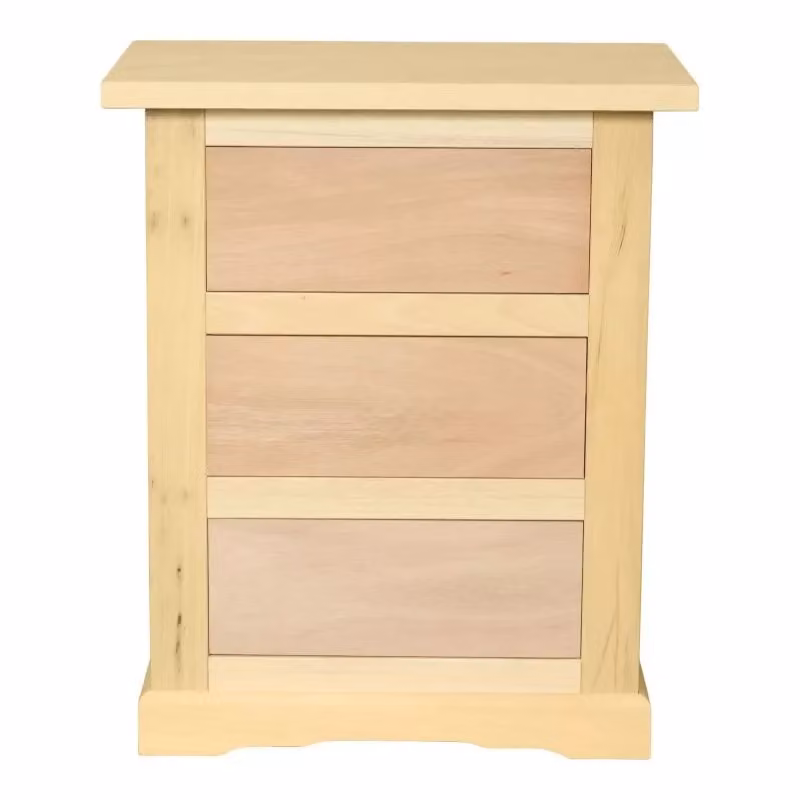 Comodino classico con 3 cassetti in legno di pino non trattato Mobili 2G L: 60 cm, P: 35 cm, H: 64 cm