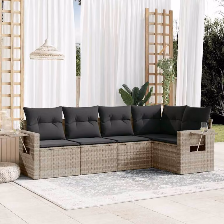 Set Divano da Giardino a L vidaXL in Polyrattan Grigio con 5 Cuscini Imbottiti e Coperture Rimosse
