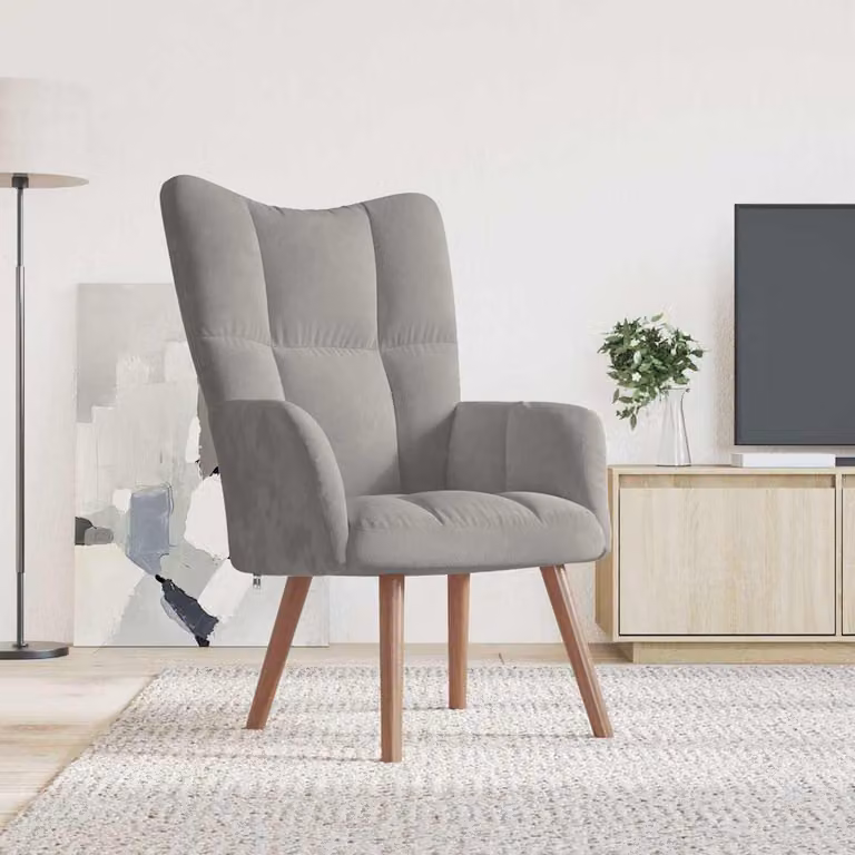 Sedia Relax vidaXL in Velluto Grigio con Braccioli e Seduta in Schiuma