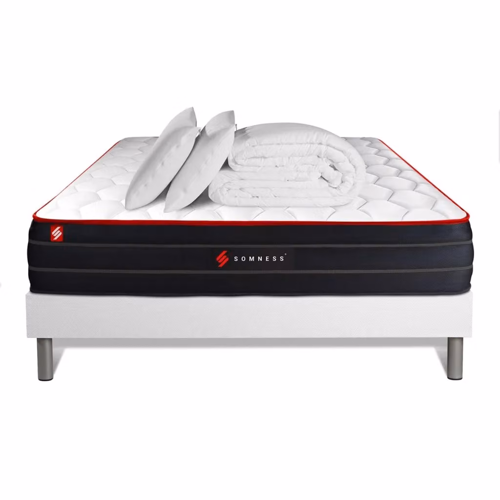 Set letto completo Somness con materasso in foam, box spring con doghe, 2 cuscini e piumone, colore bianco, L/P: 200 x 180 cm – 2