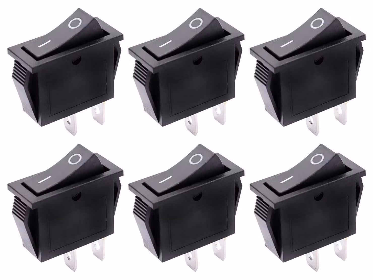 Interruttore a levetta 16A 250VAC, 2 poli, on/off, dimensioni 38x34mm, confezione da 6 pezzi