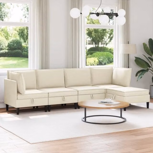 Set di mobili per il soggiorno 5 pz Crema Tessuto 3413781