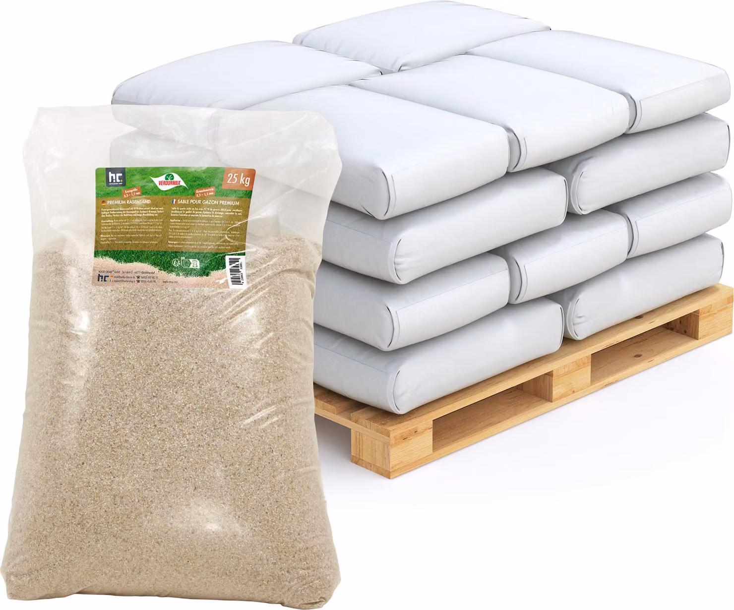 20 sacchi da 25 kg di VERDURMAX® Premium, sabbia specifica per prati, granulometria 0,3 - 1,5 mm