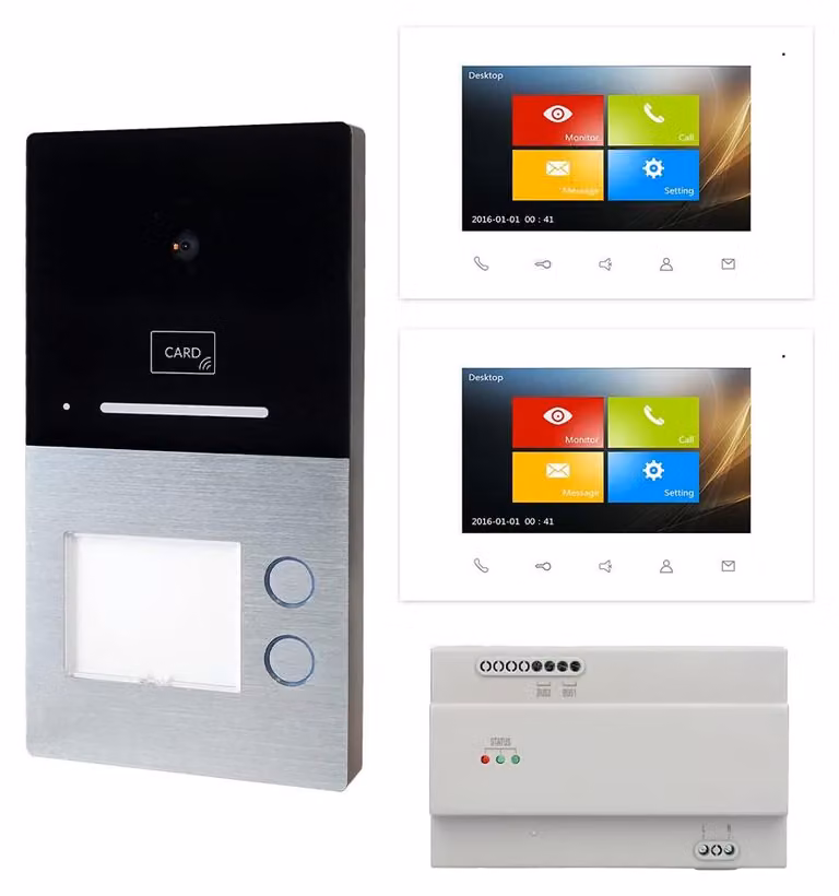 Videocitofono per 2 famiglie - Controllo accessi RFID - Monitor touchscreen da 7 pollici