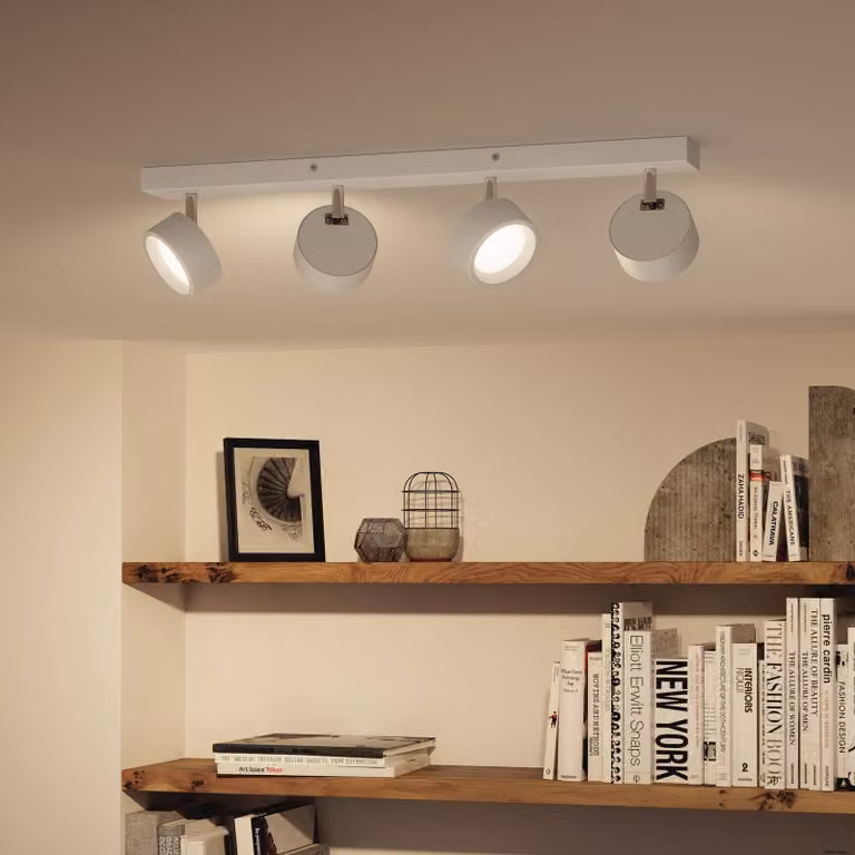 Philips Bracia faretto da soffitto LED a 4 luci, bianco, Bianco / Opale, Soggiorno / Sala da pranzo, Alluminio, Moderno