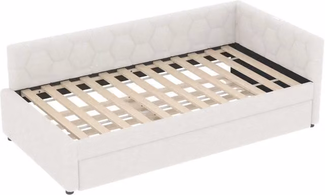 Letto Daybett 90x200 cm con Rete e Divano Letto Estraibile, USB e Lampada da Comodino, Bianco