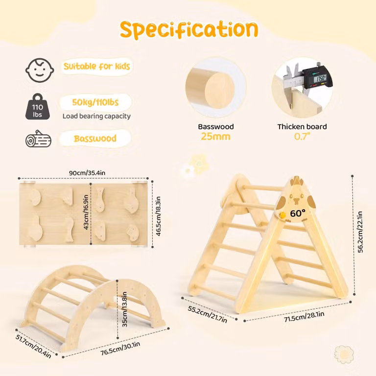 Struttura da arrampicata Montessori 7-in-1 - Struttura da arrampicata in legno per interni - Regolabile - Giocattolo e area giochi per bambini - Adatta a bambini piccoli - Bianco