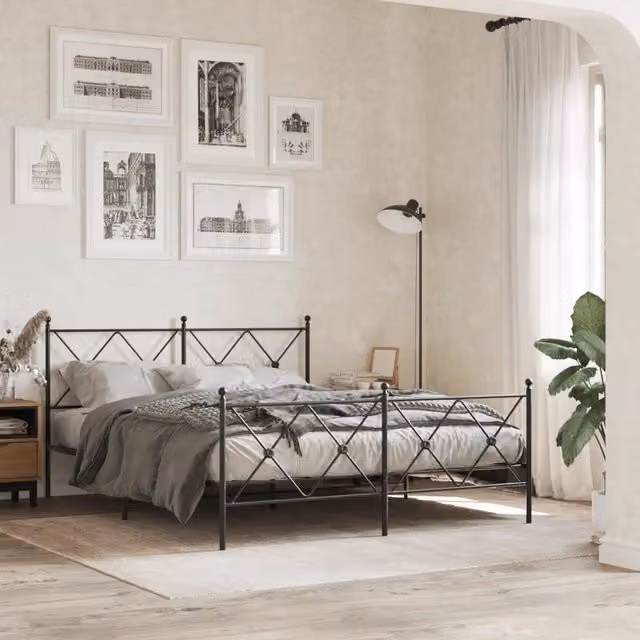 Giroletto con testiera e pediera in metallo nero vidaXL L/P: 150 x 200 cm – 1