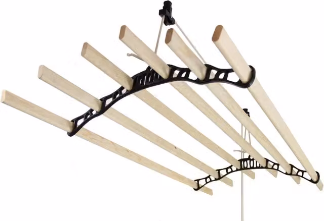 Stendibiancheria da Soffitto Monster Shop Bianco con Elementi in Legno e Cotone, Lunghezza: 200 cm