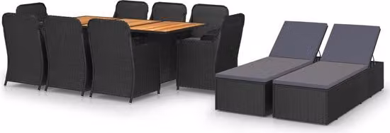 vidaXL Mobili da giardino 11 pezzi set da giardino tavolo sedie tavolo da pranzo tavolo da giardino sedia da giardino poly rattan nero