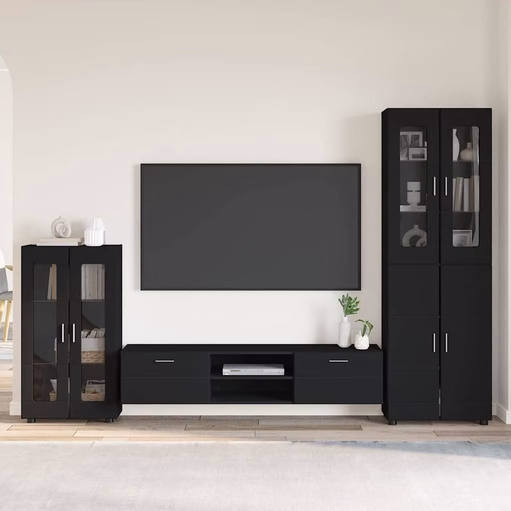Set mobile TV vidaXL FLORIN 3 pezzi Nero opaco in legno ingegnerizzato L: 150 cm, H: 71,1 cm, P: 39 cm – 1