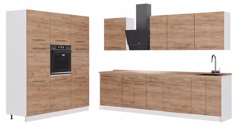 Cucina componibile Vicco Fame-Line Rovere dorato/Bianco 460 cm piano di lavoro Rovere dorato, Model 62931