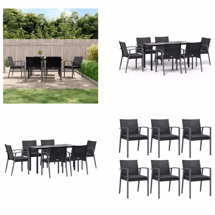 vidaXL Set da pranzo da giardino 7 pezzi con cuscini in polirattan e acciaio - Set da pranzo da giardino - Set da pranzo da giardino - Set da pranzo da esterno