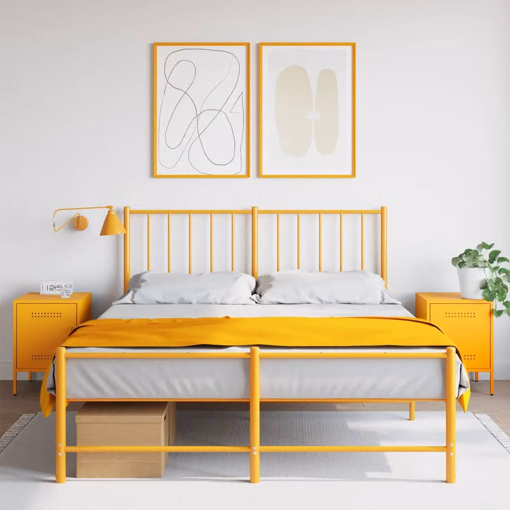 Set di 2 comodini vidaXL in metallo stile industriale, colore giallo, L 36 cm x P 39 cm x H 50,5 cm