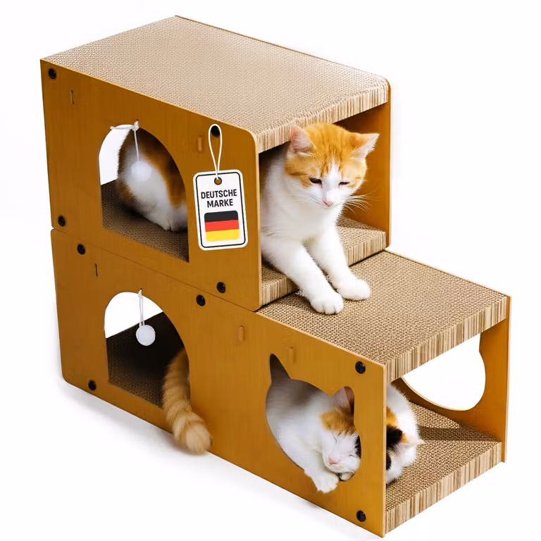 Casa per gatti tiragraffi a 2 piani in cartone - tiragraffi e casetta da gioco con superfici in sisal e palla da gioco - mobili stabili per gatti di marca tedesca