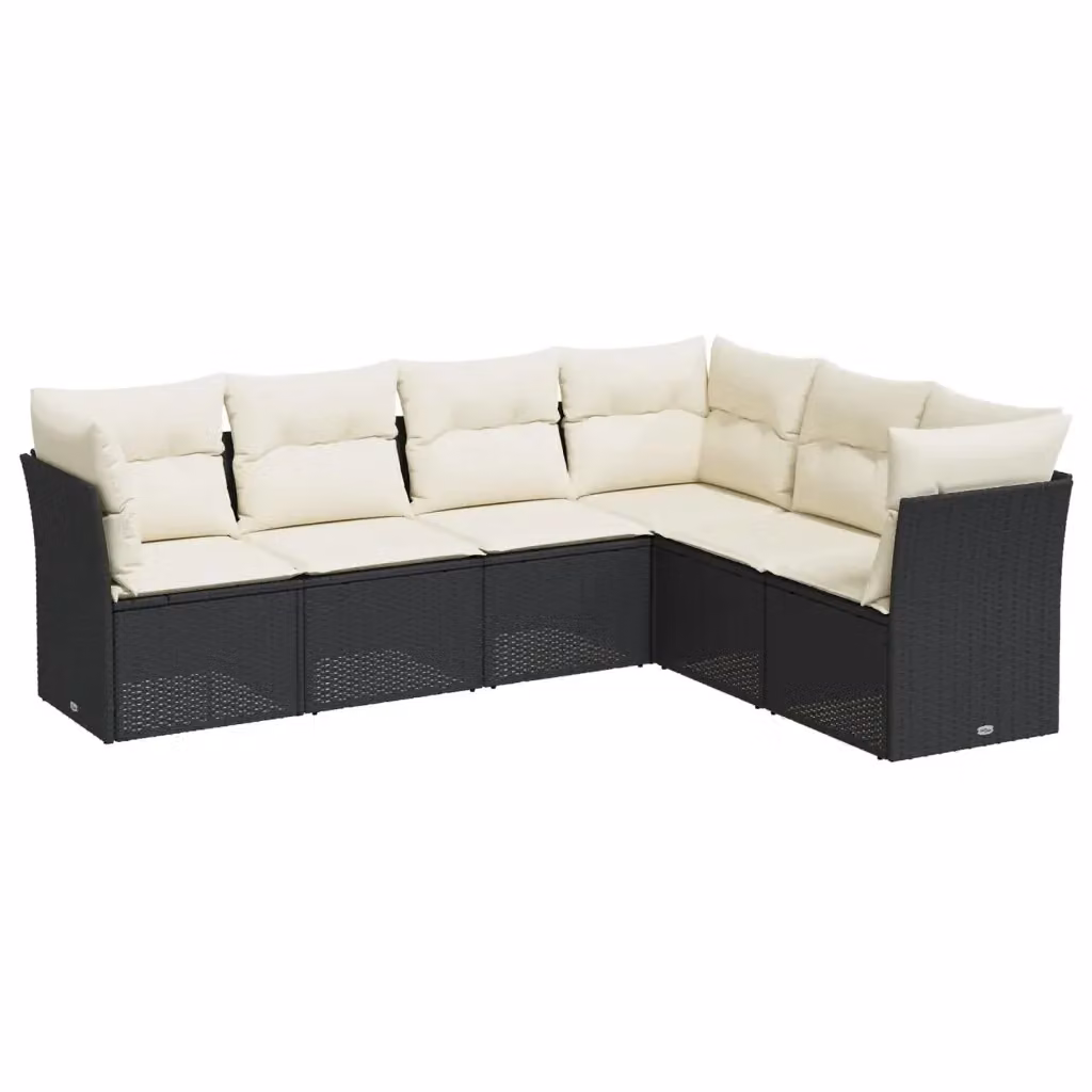Set Divano da Giardino vidaXL 6 pz in Polyrattan Nero con Cuscini Imbottiti e Coperture Rimosse – 2