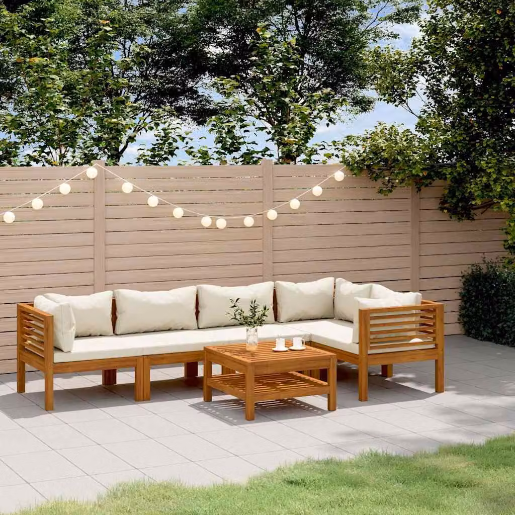 Set Divano da Giardino a L vidaXL in Legno di Acacia con Cuscini Beige e Tavolino da Esterno 6 Pezzi