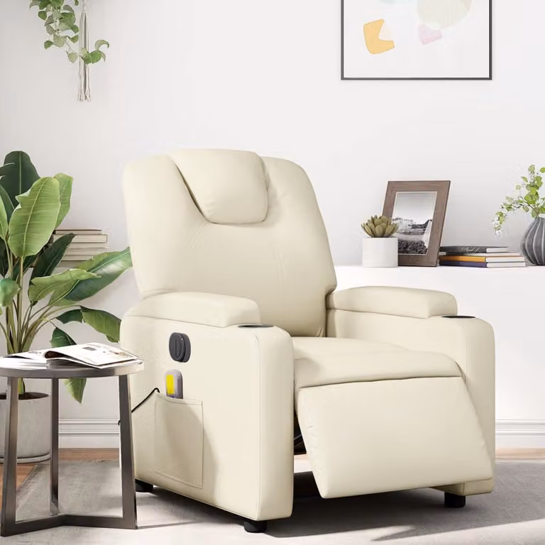 Poltrona Massaggiante Elettrica Reclinabile vidaXL in Similpelle Beige