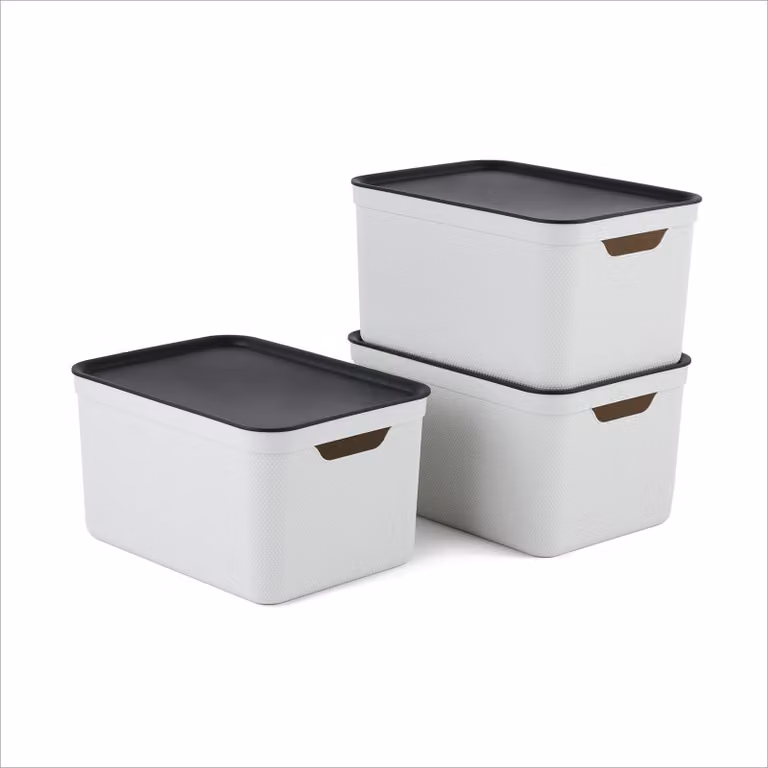 Set di 3 contenitori decorativi con coperchio, capacità 16 litri