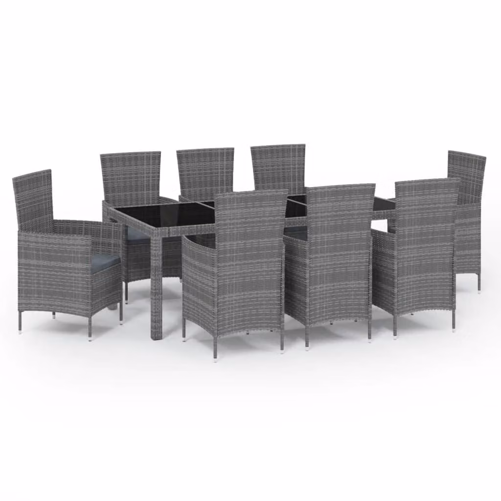 Set da Pranzo da Esterno 9 pz con Cuscini in Polyrattan Grigio
