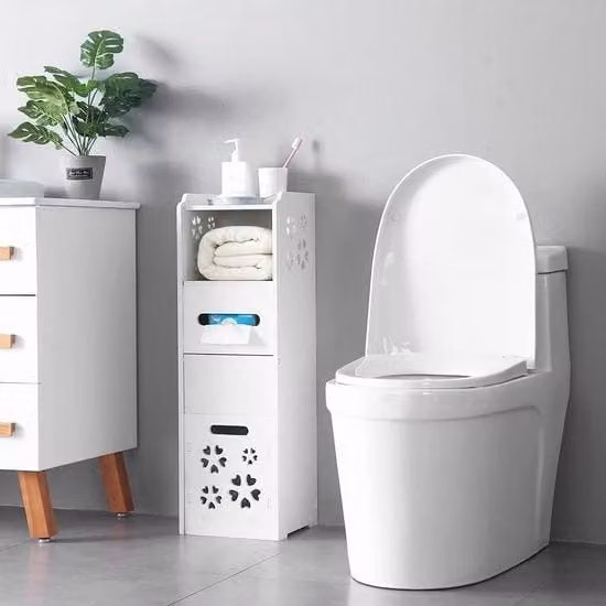 Cassa d'armadio per bagno alta - cassa d'armadio per bagno con cassetti aperti e ante - bianca - 235 x 23 x 80 cm