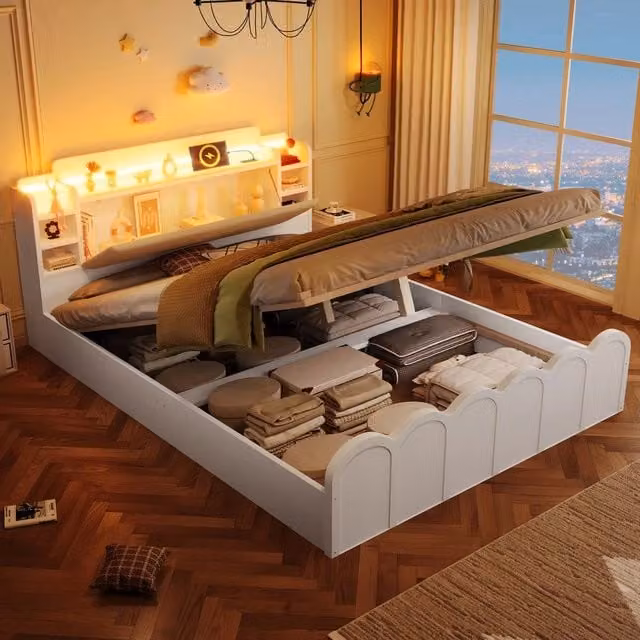 Letto Contenitore con LED e USB 140x200 ¨C Xylo ¨C Bianco