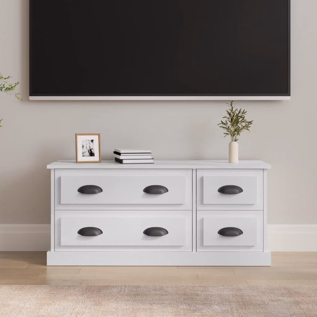 Mobile Porta TV vidaXL Bianco Lucido in Legno Multistrato L: 100 cm, P: 35,5 cm, H: 45 cm