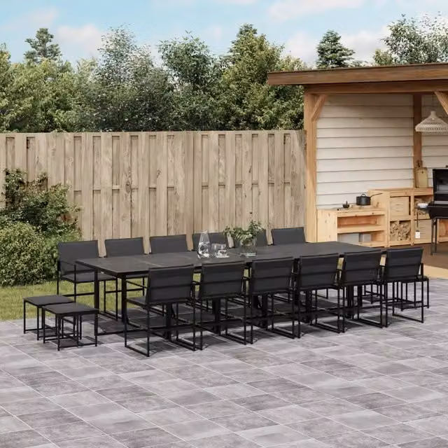 Set da Pranzo da Giardino 17 pz con Cuscini Nero in Textilene 3295087