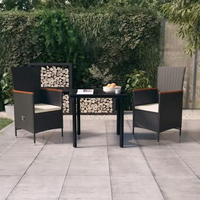 Set da Pranzo da Giardino 3 pz con Cuscini Nero 3099425