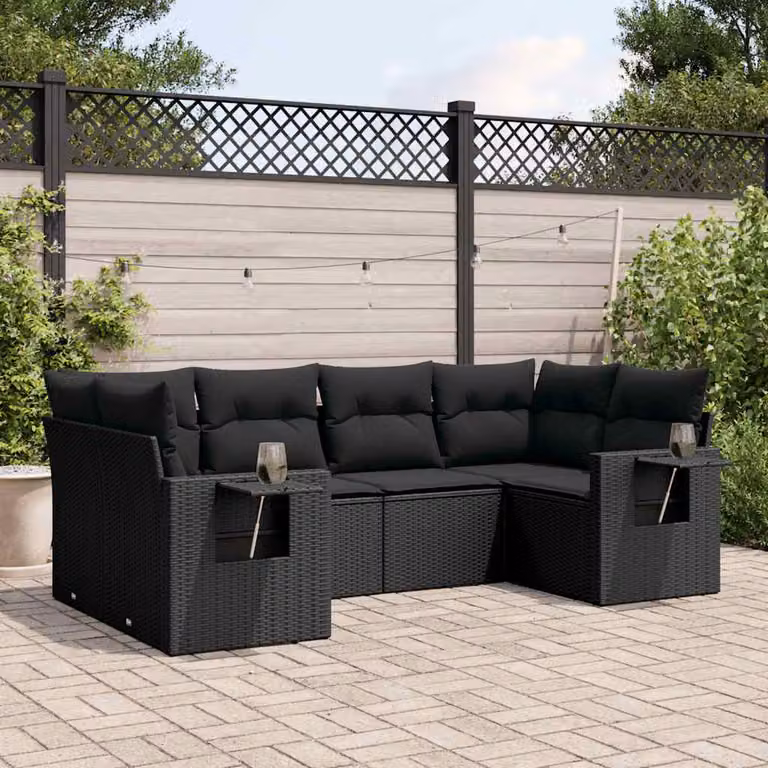 vidaXL Set Divano da Giardino a L in Polyrattan Nero con Cuscini e Struttura in Acciaio
