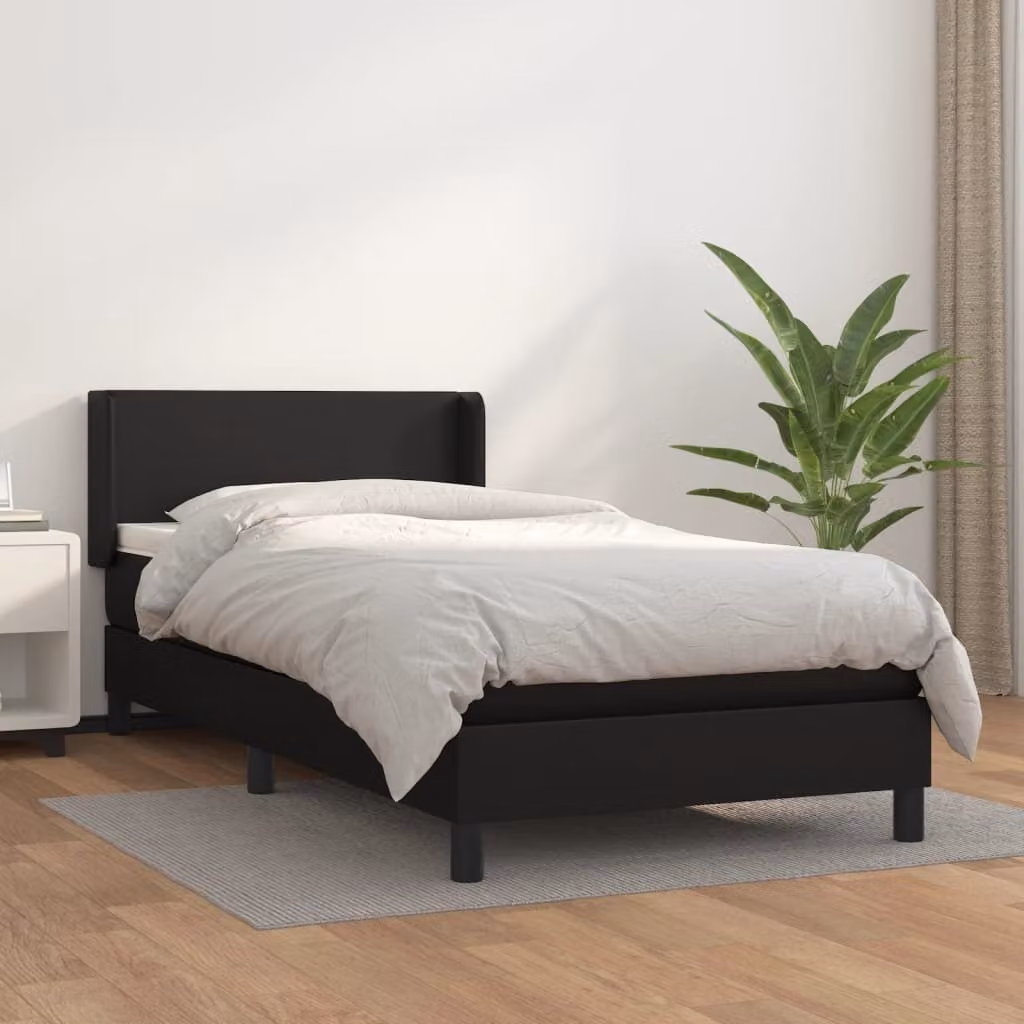 The Living Store Letto a molle con materasso nero 90x190 cm in Pelle finta