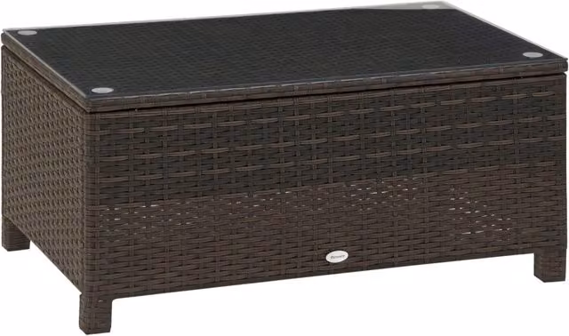 Tavolino da esterno Minimal in rattan sintetico marrone con piano in vetro L: 85 cm, P: 50 cm, H: 39 cm – 1