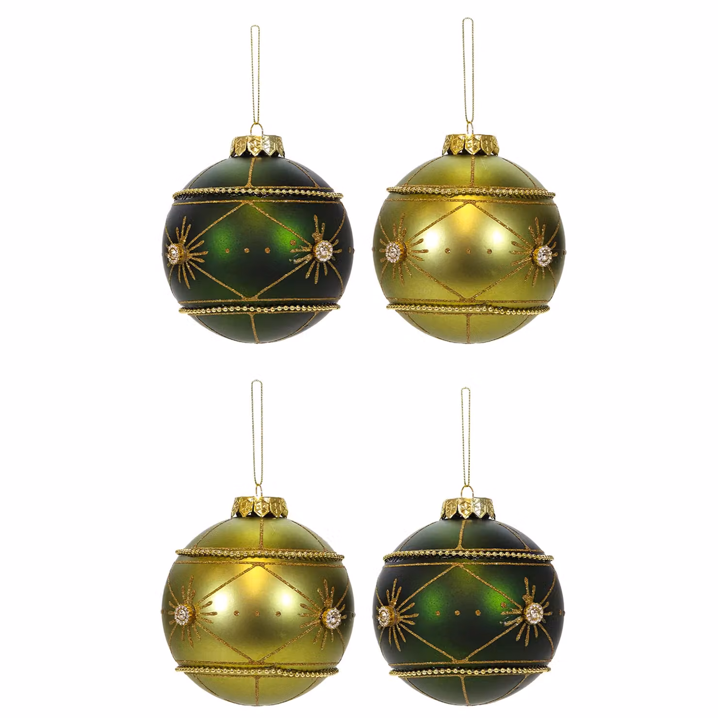 Set di 4 palline di Natale Vestiamo Casa in plastica verde e oro, modello geometrico infrangibile, diametro: 10 cm – 1
