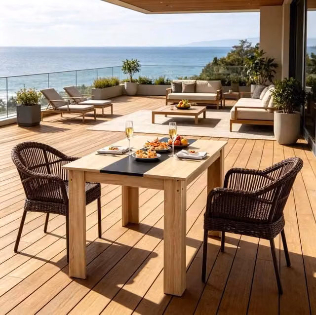 Tavolo da Pranzo Moderno in Truciolato con Piano a Tre Pannelli Effetto Rovere e Nero, 120x69x75 cm