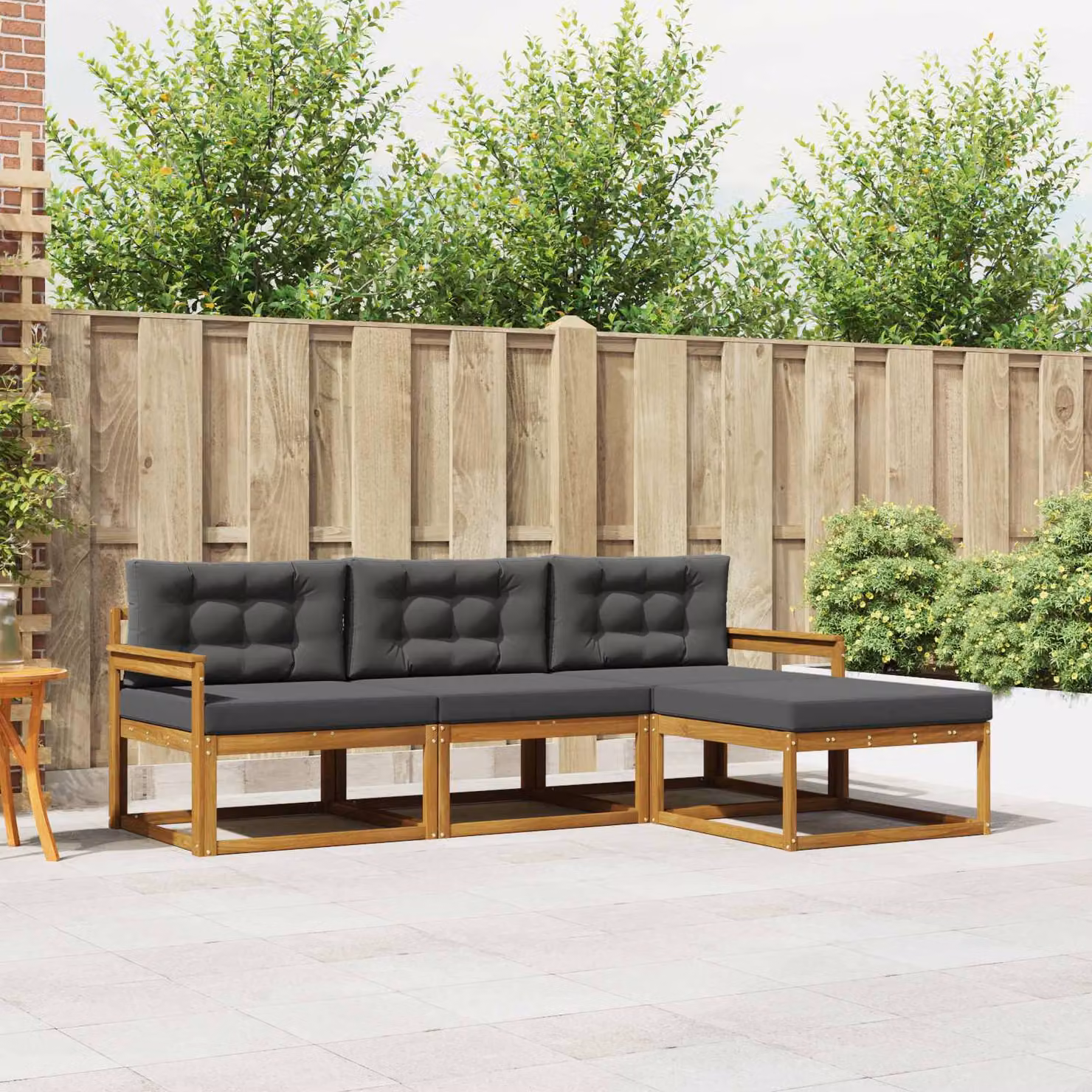 vidaXL Set di divani da esterno 4 pz in legno di acacia con cuscini, forma a L, Marrone e Antracite