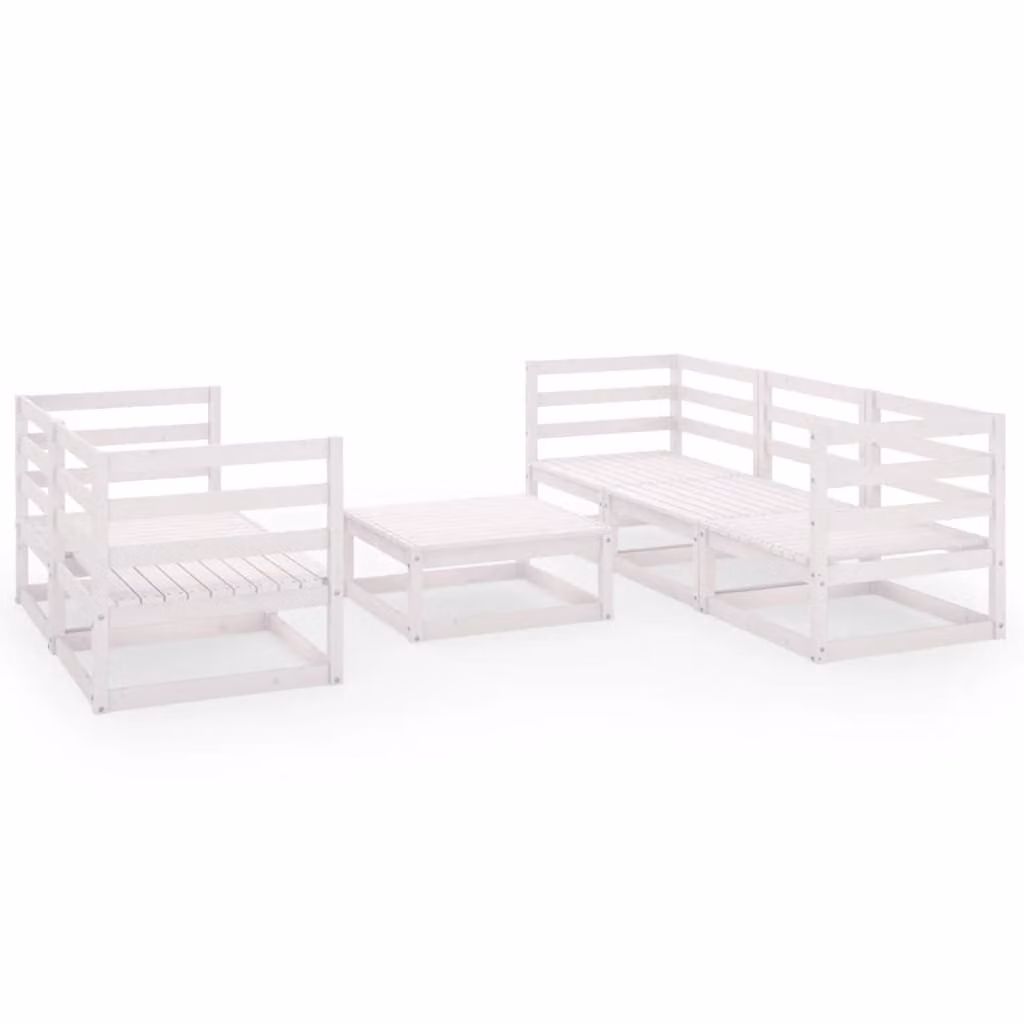 Set Divani da Giardino 6 pz Bianco in Legno Massello di Pino
