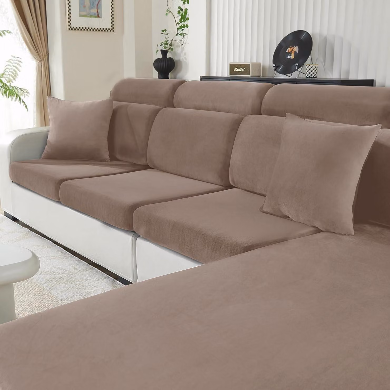 Copertura per cuscino da seduta in tessuto Samt, color kaki, per chaise longue. Copertura elasticizzata per divano, antiscivolo, copricuscino universale, lavabile