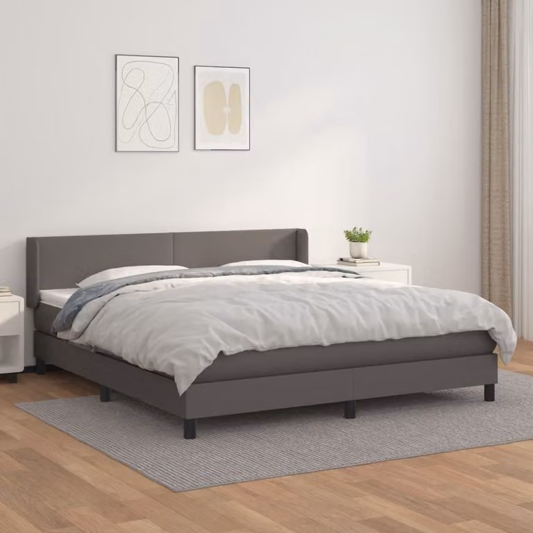 The Living Store Letto a molle con materasso grigio 180x200 cm in Pelle finta