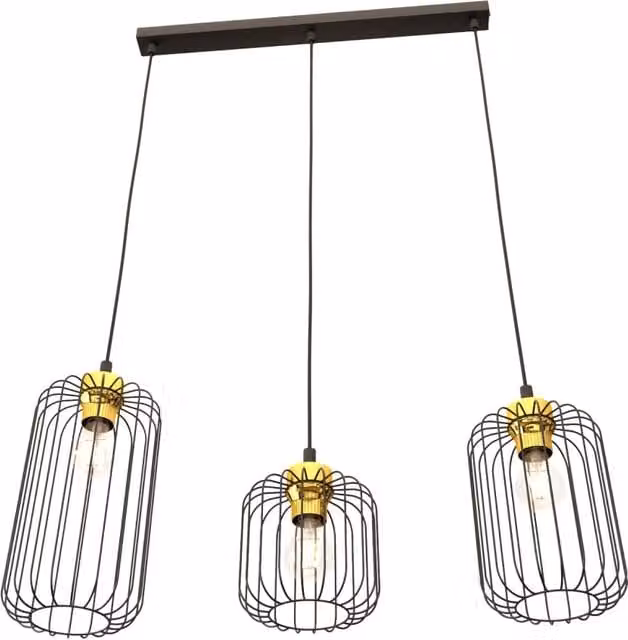 Lampada a sospensione Donar Luceart-Classic stile industrial con 3 luci lineari in metallo nero e oro con altezza regolabile