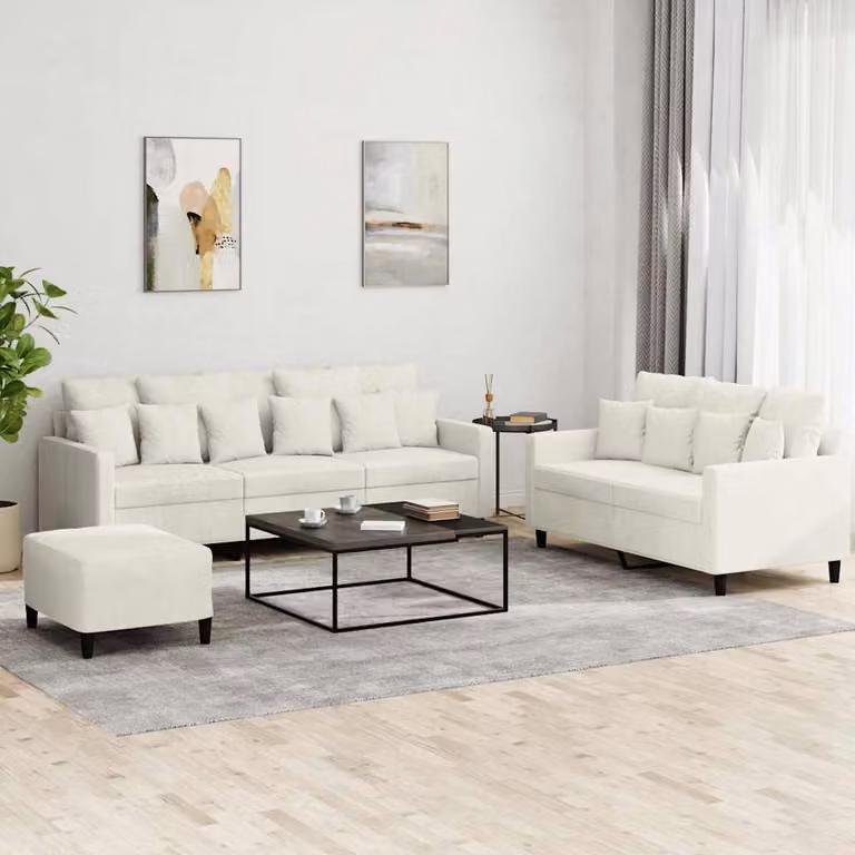 vidaXL Set di Divani Moderno in Velluto Beige con Pouf e Cuscini per Soggiorno