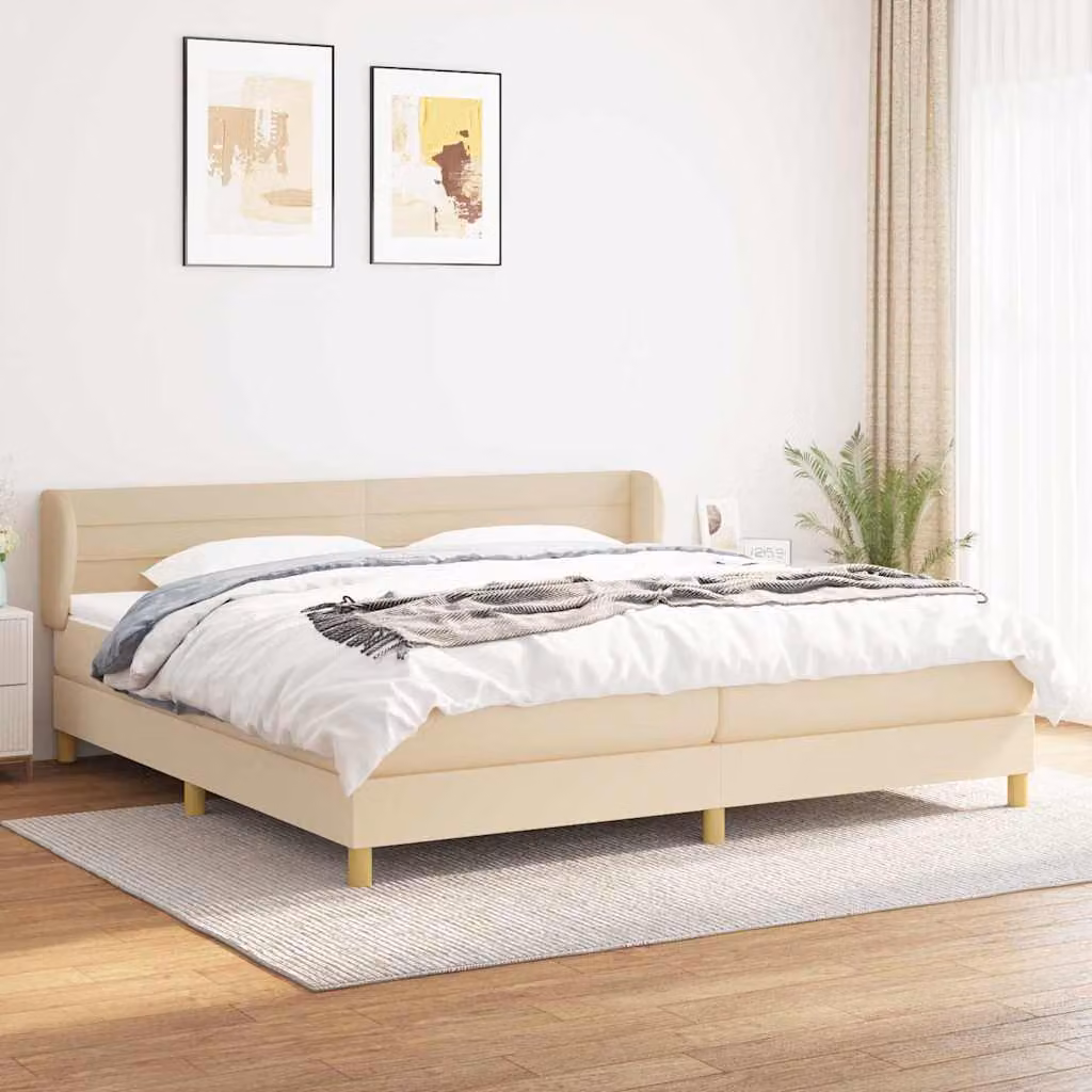 vidaXL Giroletto a Molle con Materasso Ibrido in Tessuto Beige e Bianco L/P: 200 x 200 cm