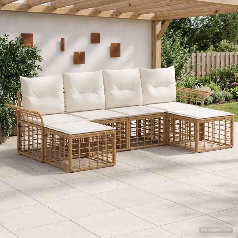 Maison Exclusive - Set da esterno per divano, 6 pezzi. Tessuto in poliestere, colore naturale e bianco crema