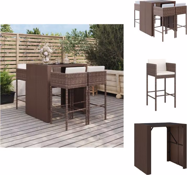 vidaXL Set bar da giardino 5 pezzi con cuscini in poly rattan marrone - Set di mobili da giardino
