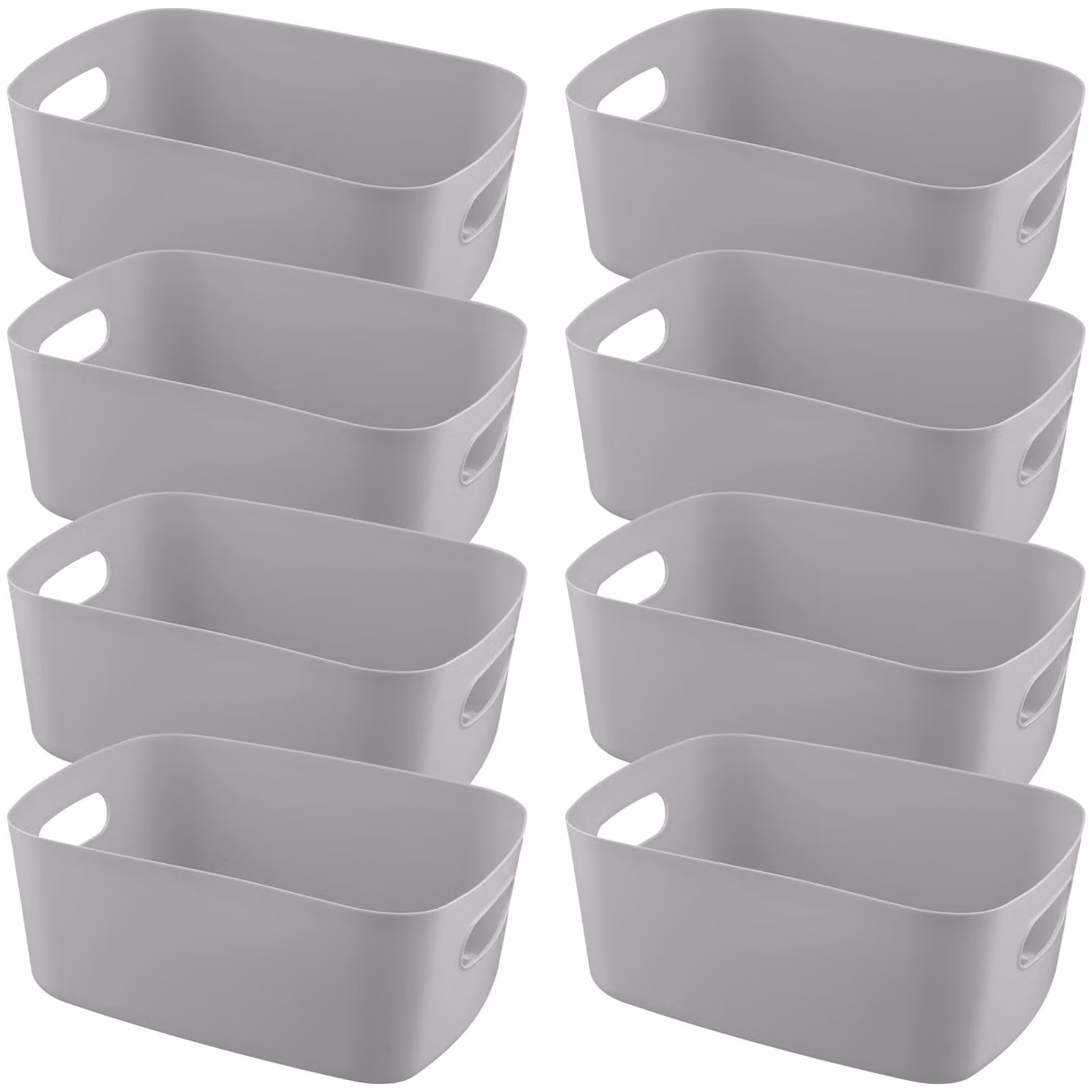 Set di 8 contenitori in plastica grigia con maniglie