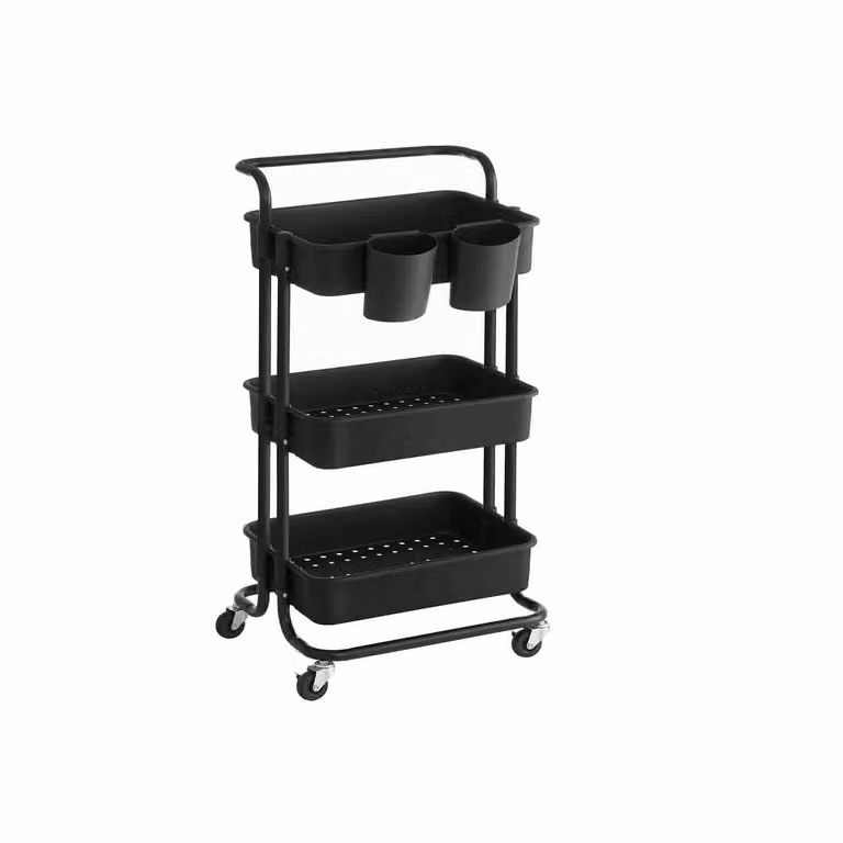 Carrello Scorrevole Trolley a 3 Livelli, Nero